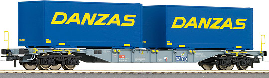 Flat car with 2 containers "Danzas"<br /><a href='images/pictures/Roco/66621.jpg' target='_blank'>Full size image</a>